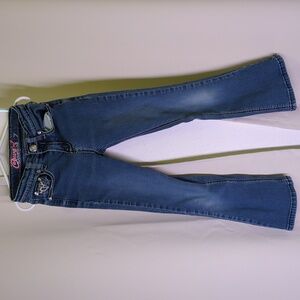 Girls Cowgirl Hardware Boot Cut Blue Jeans Rhinestone Button Distressed Leg 7